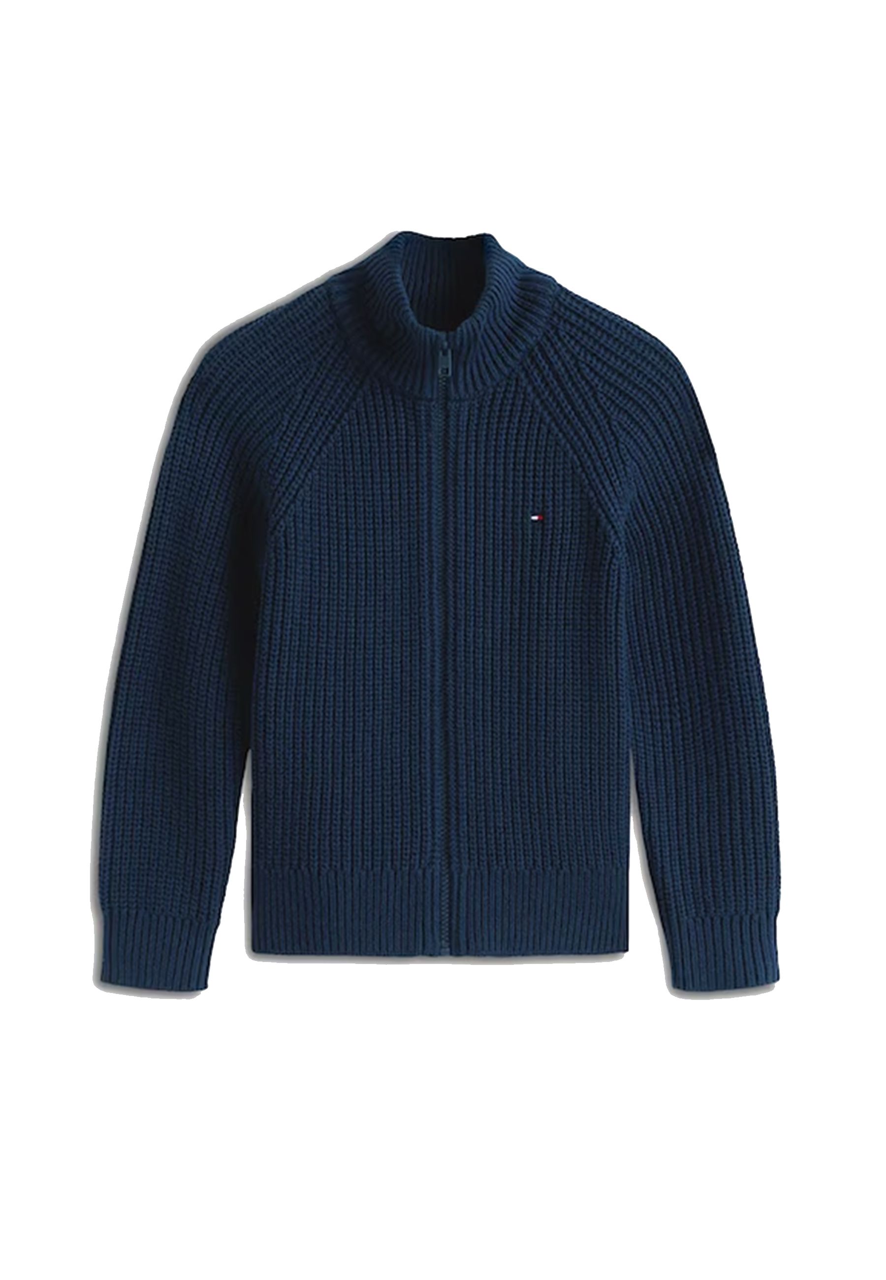 Maglia cardigan blu a maglia aperta con zip
