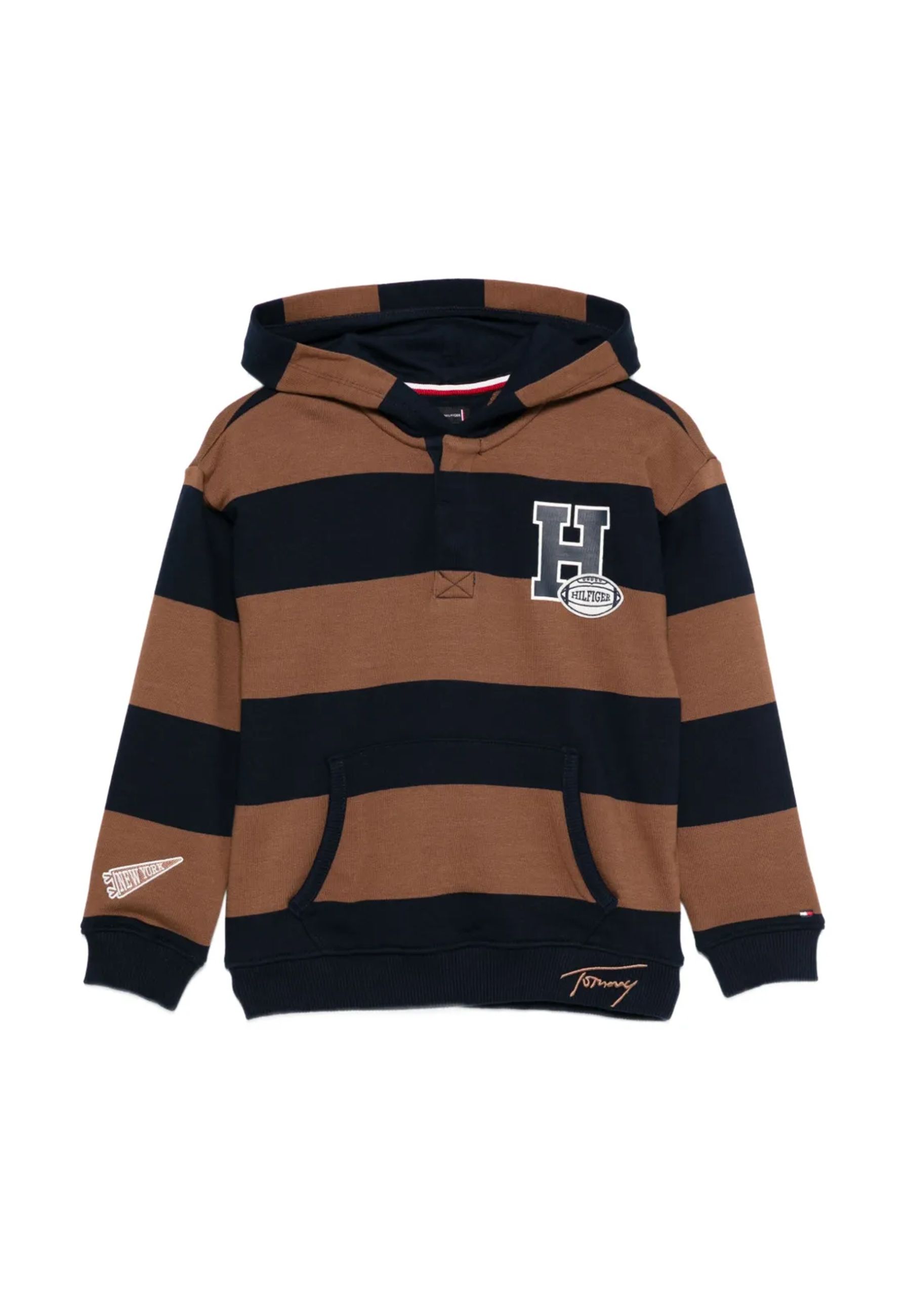 Felpa con cappuccio e bottoni a righe varsity