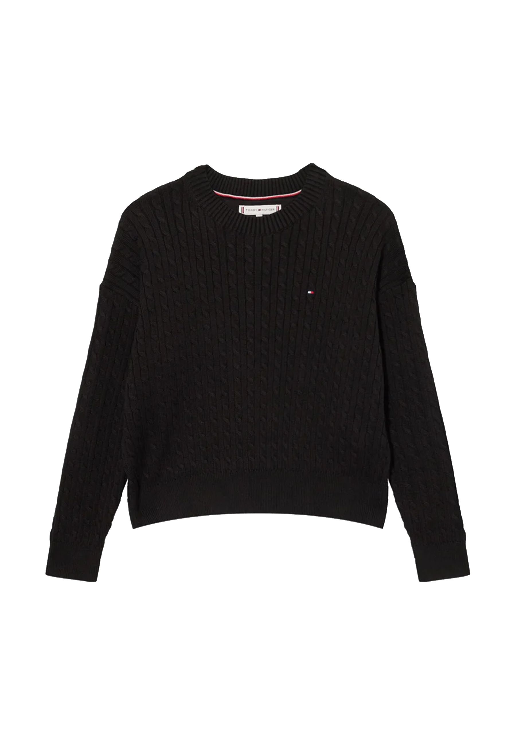 Maglia girocollo nero a trecce