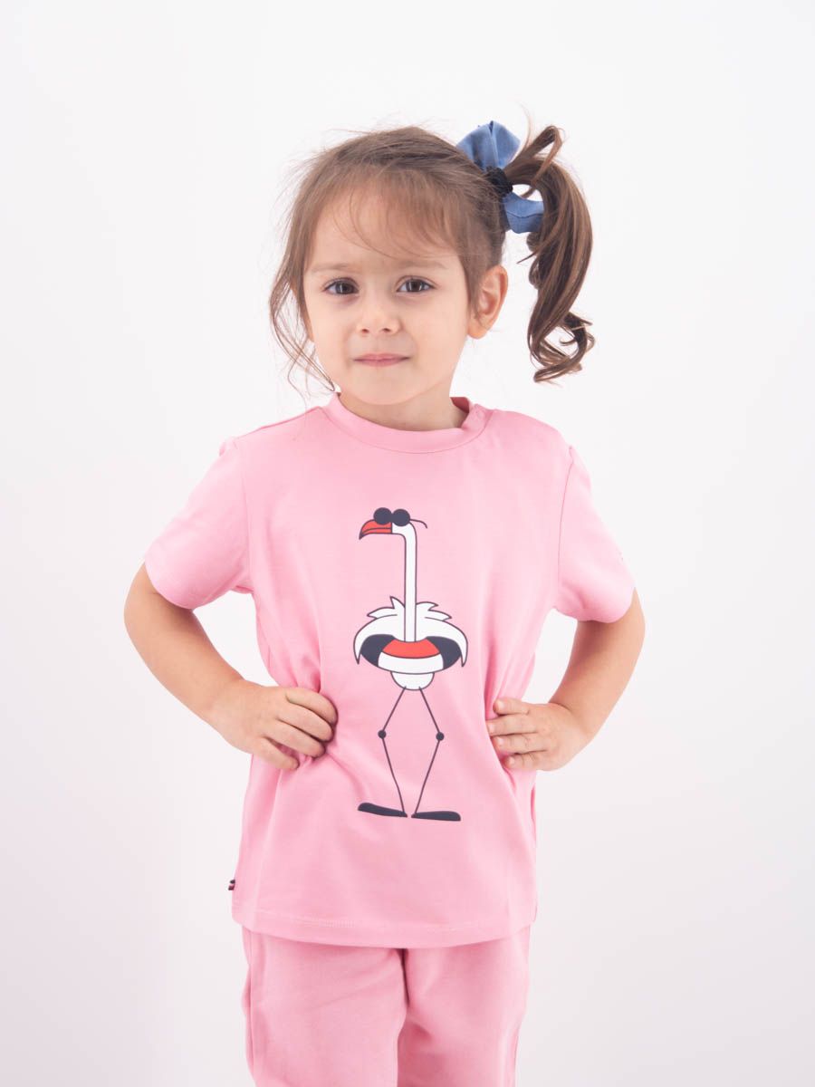 T-SHIRT TOMMY HILFIGER BAMBINA MANICA CORTA STAMPA FENICOTTERO