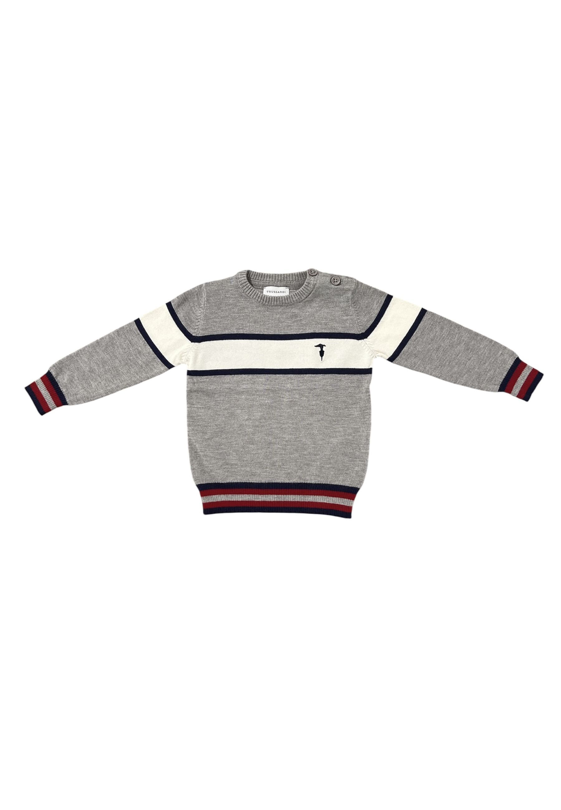 Maglia neonato rigato grigio blu panna