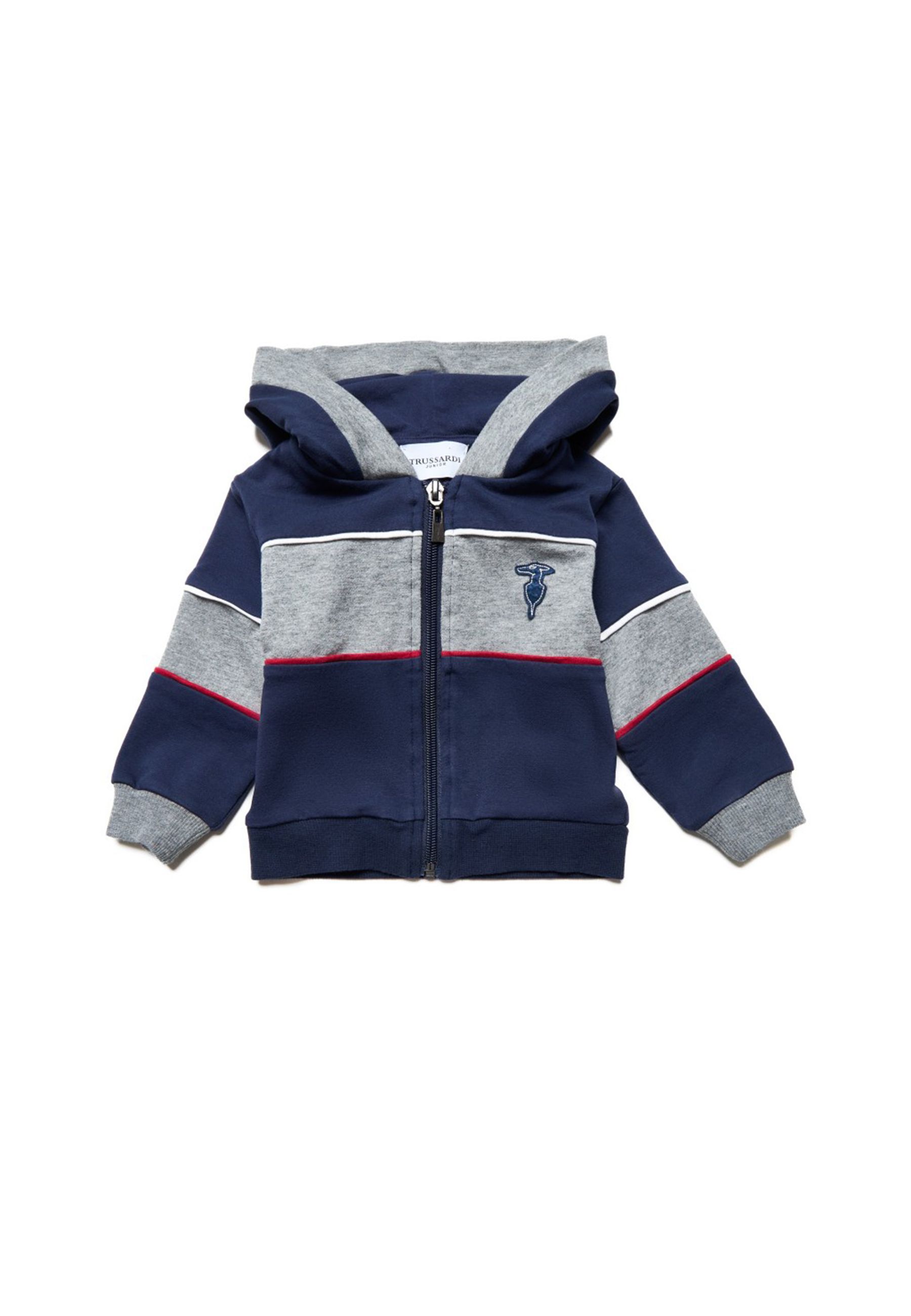 Felpa blu e grigia con Zip e Cappuccio 