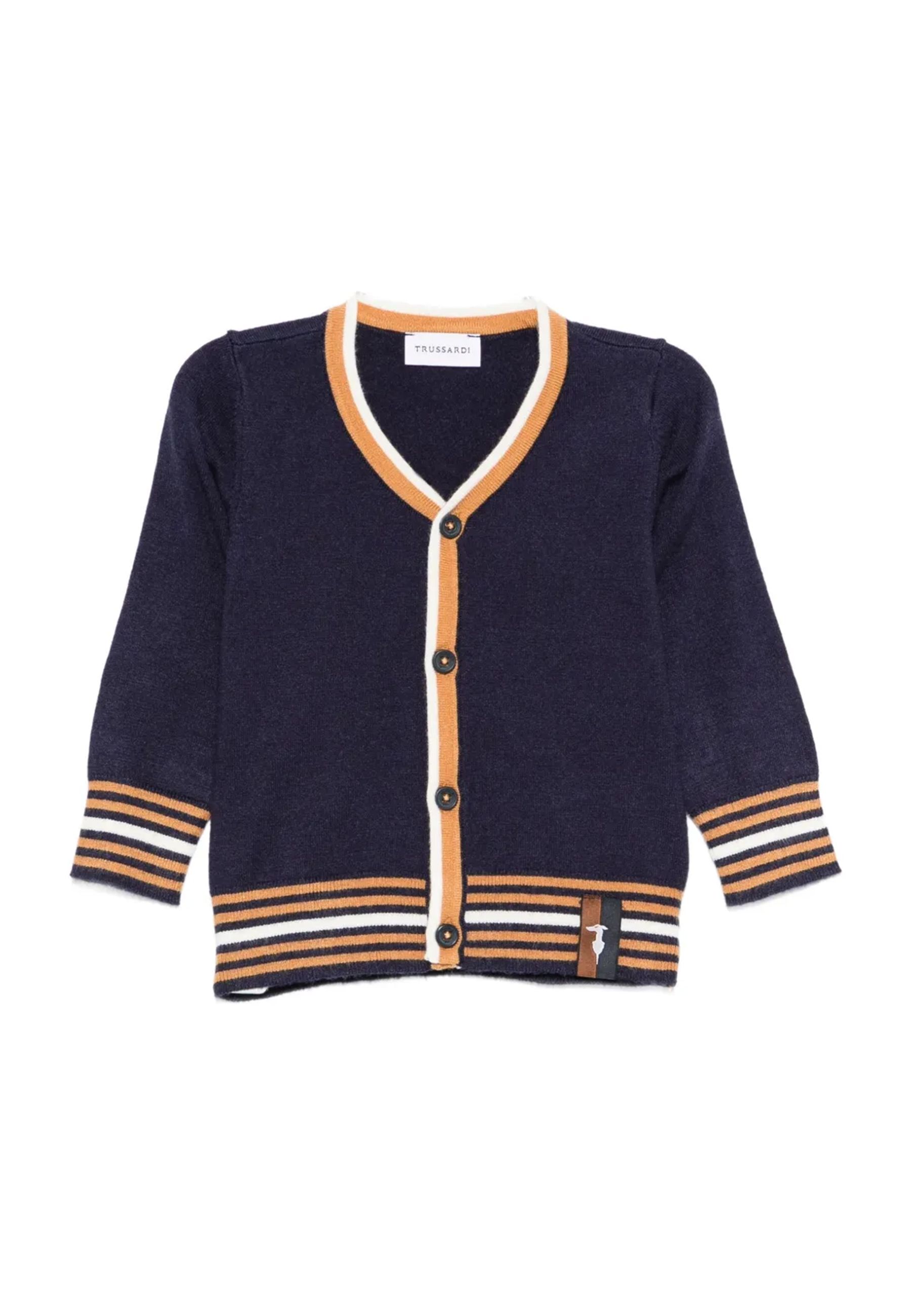 Maglia cardigan elegante Panna con bordo bicolore
