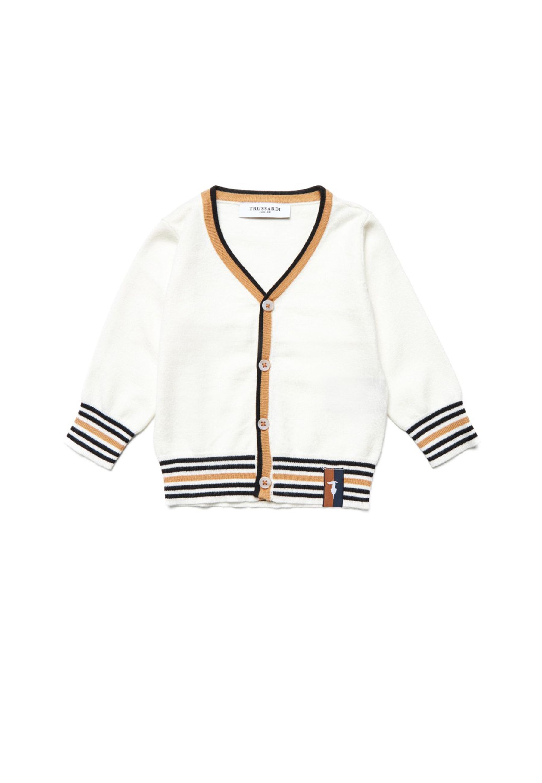 Maglia cardigan elegante Panna con bordo bicolore