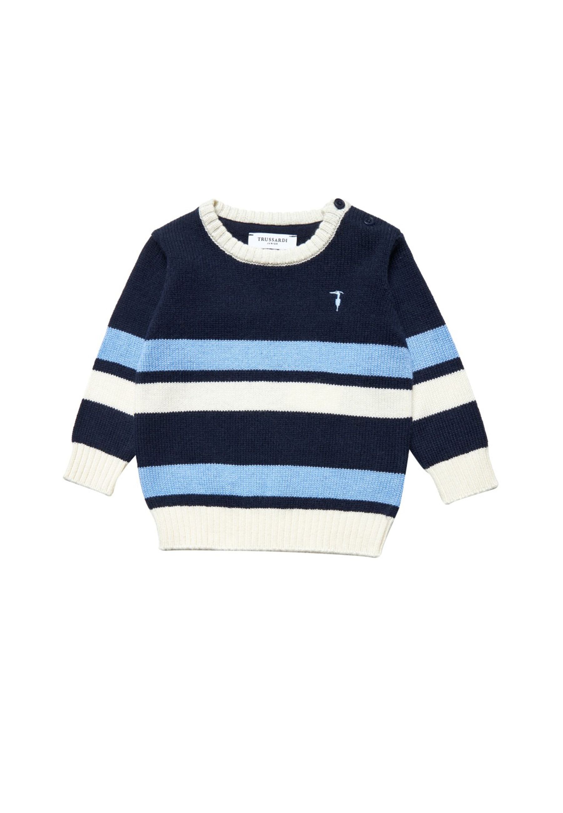 Maglia neonato rigato blu panna celeste