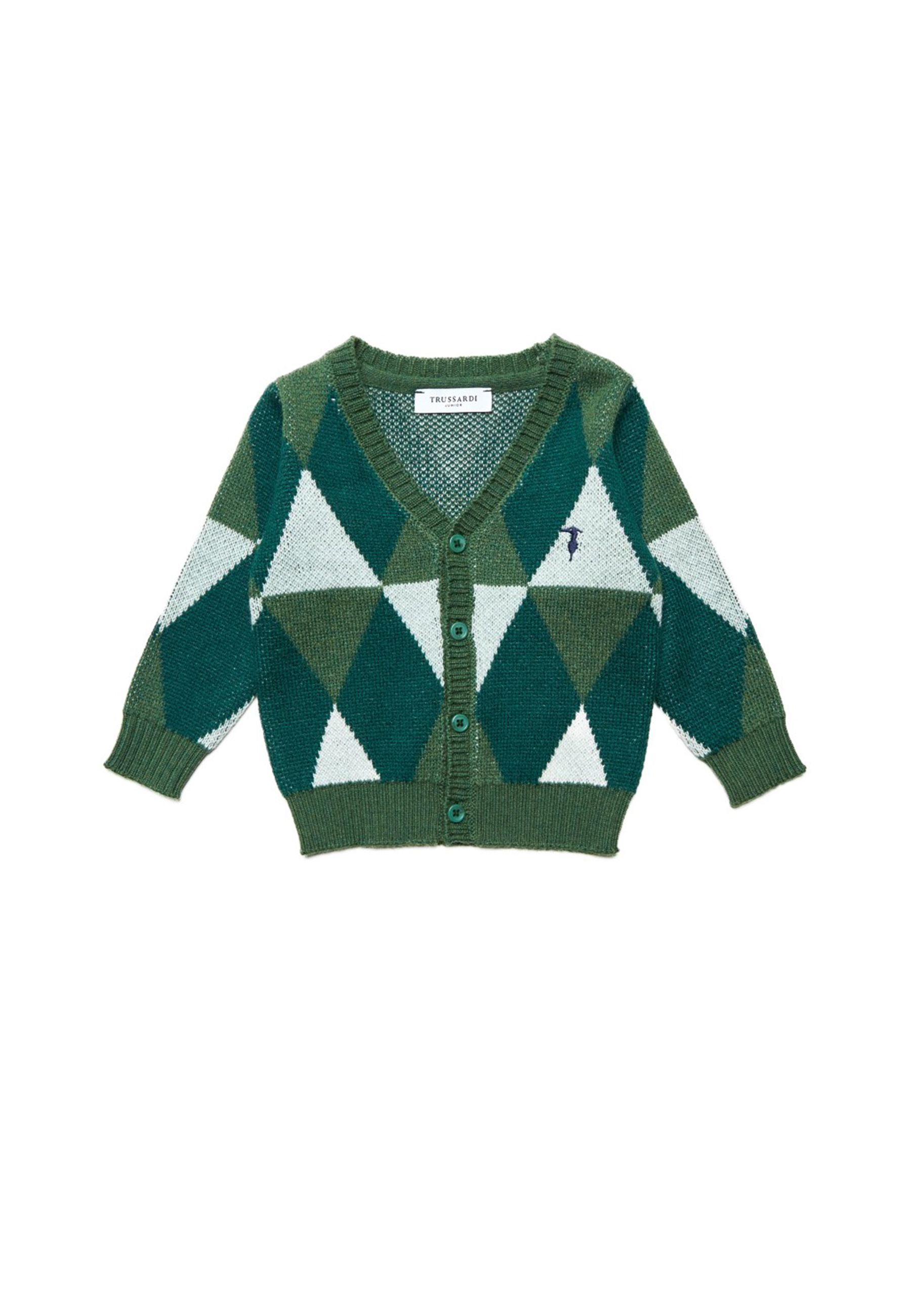 Maglia cardigan a rombi verde