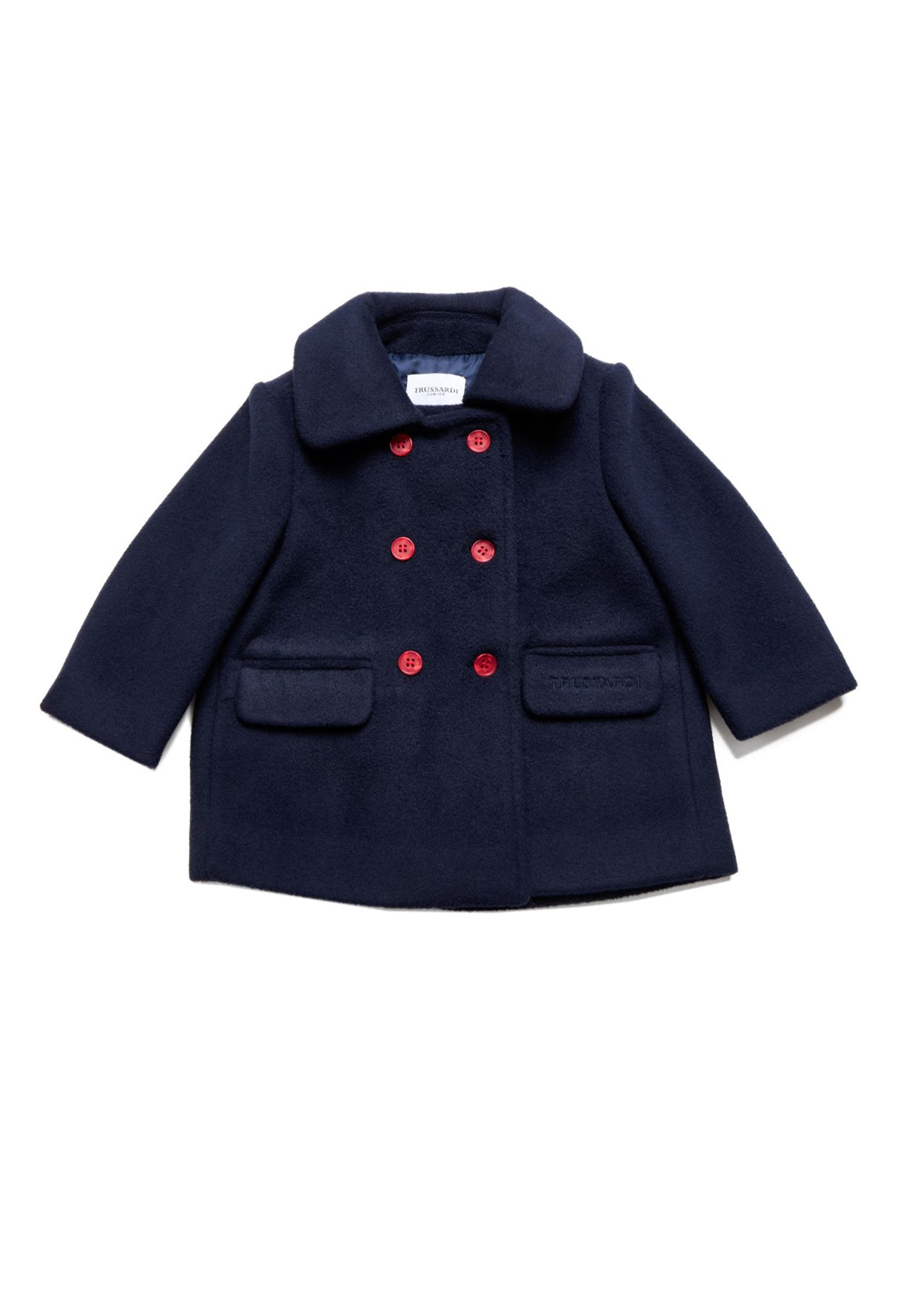 Cappotto blu doppiopetto in panno elegante