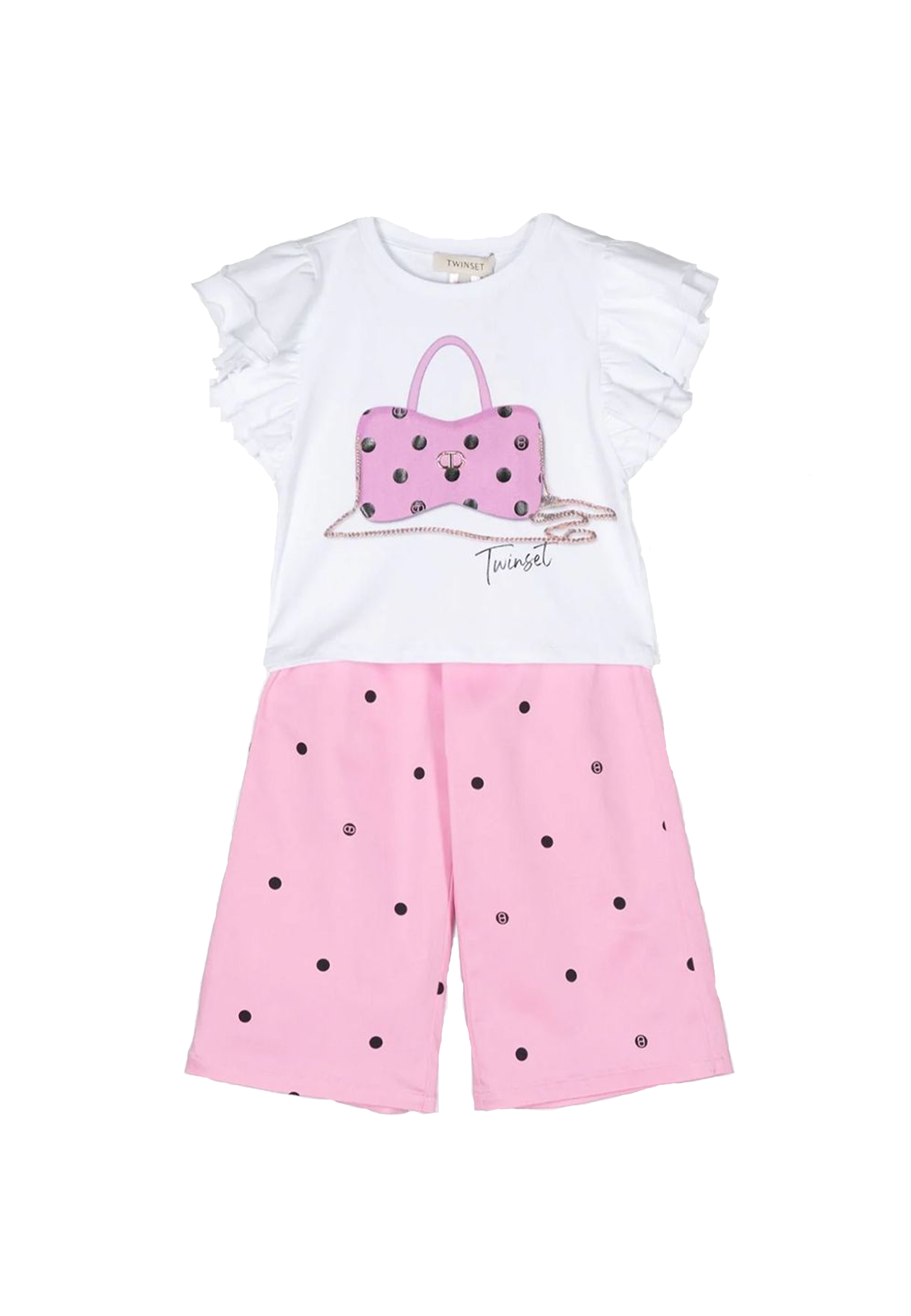 Completo Pantaloni con Stampa Pois con T-shirt in jersey con stampa in Borsa