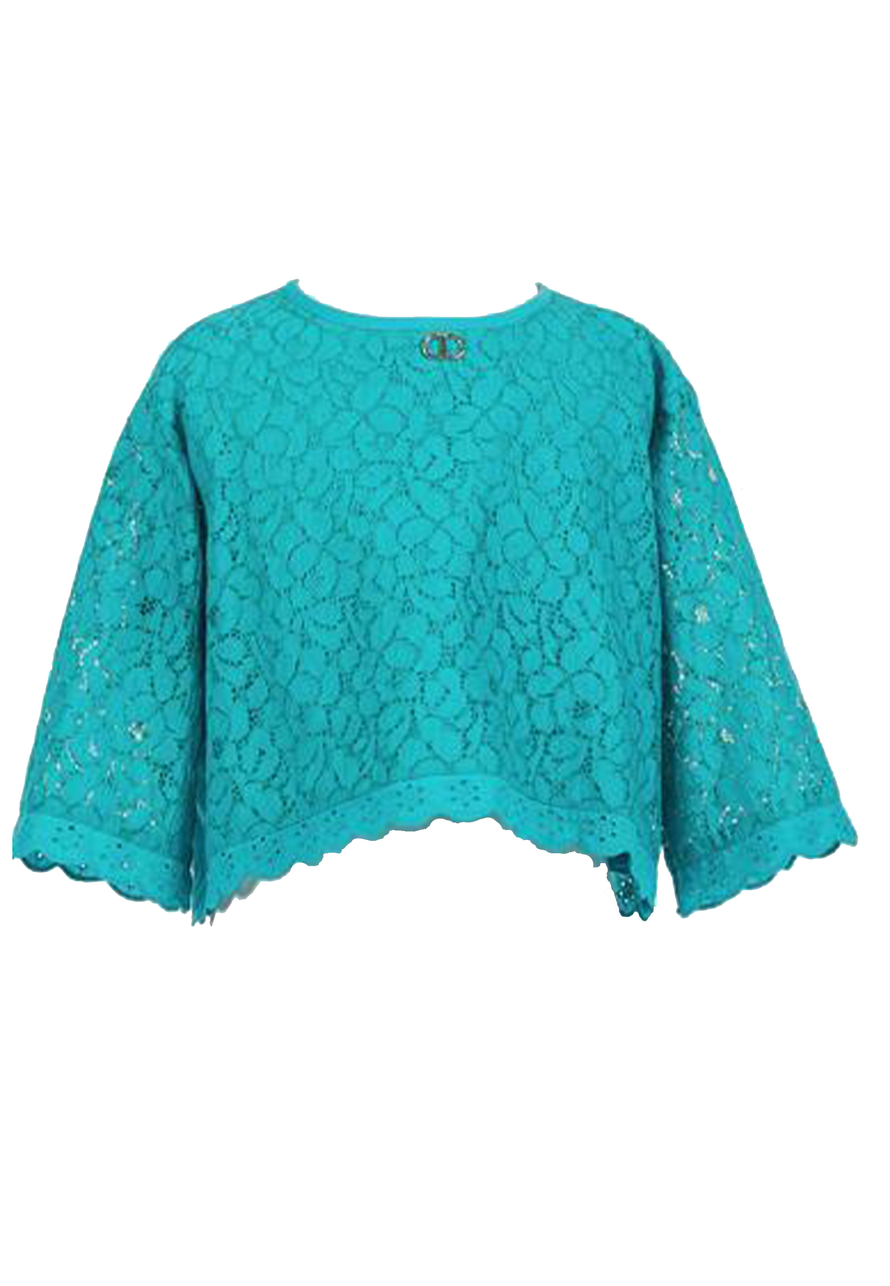 Top Blusa in pizzo a girocollo con manica 3/4 