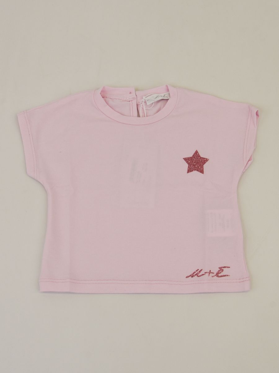 T-shirt corta in jersey con stampa glitter