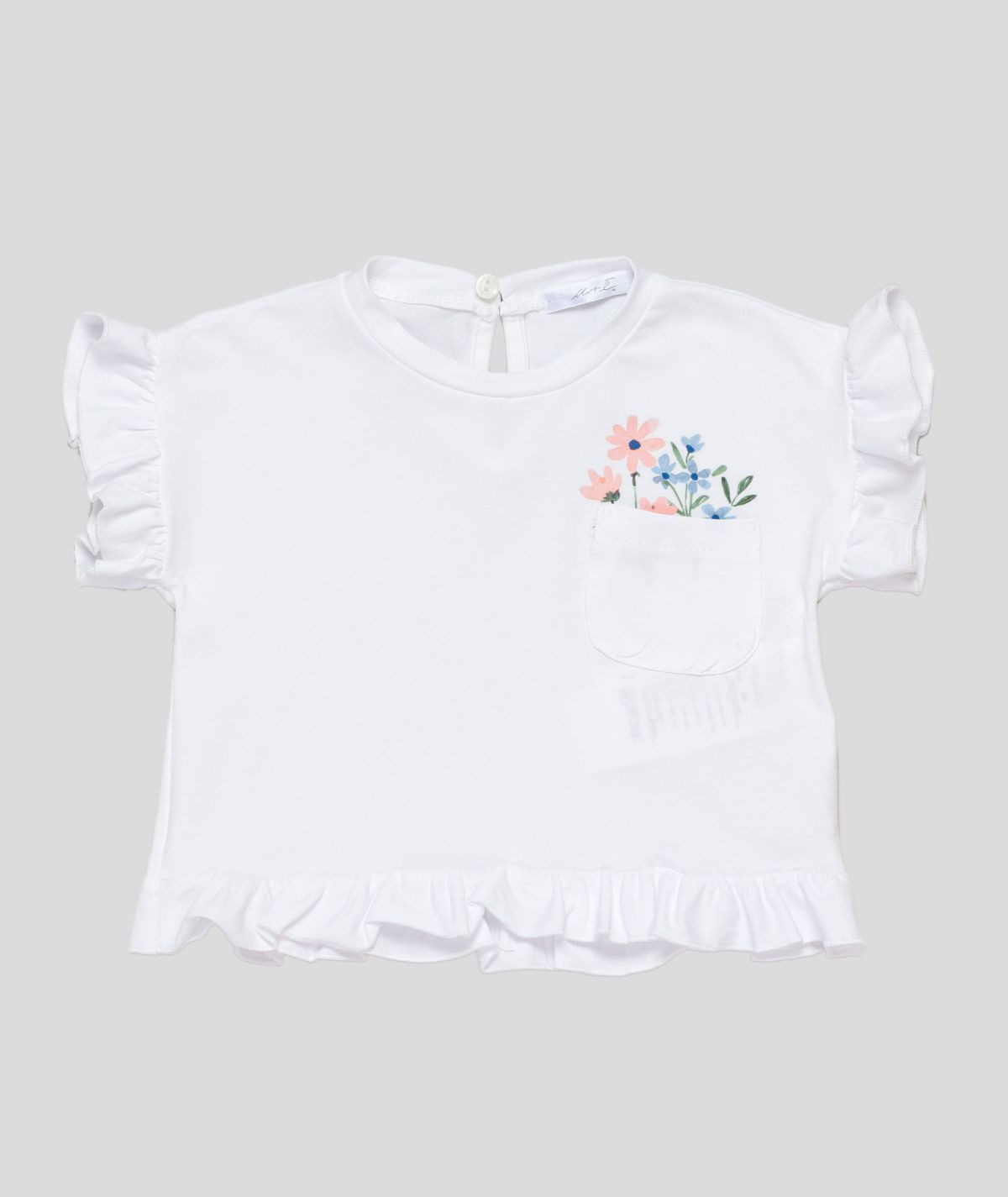 T-shirt tinta unita con mini Stampa fiori multicolor